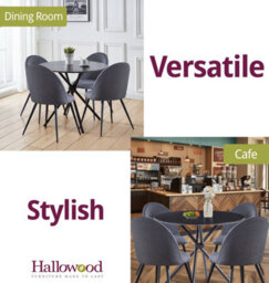 Hallowood Furniture Cullompton Small Round Black Dining Table 90Cm With 4 Curved-Back Grey Fabric Chairs - thumbnail 6