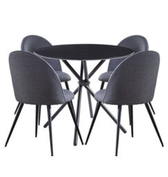 Hallowood Furniture Cullompton Small Round Black Dining Table 90Cm With 4 Curved-Back Grey Fabric Chairs - thumbnail 8