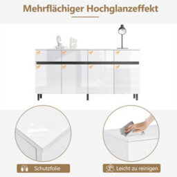 Abrihome Highboard Storage Cabinet With 4 Drawers & 4 Doors, Adjustable Shelf Sideboard For Living Room & Kitchen, White - thumbnail 2