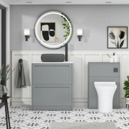 Royal Bathrooms Royal Bathroom Elmore 700mm Pebble Grey Freestanding Bathroom Vanity Unit 2 Drawer Plain White Worktop With Milan Black Basin - thumbnail 5