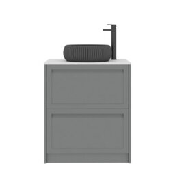 Royal Bathrooms Royal Bathroom Elmore 700mm Pebble Grey Freestanding Bathroom Vanity Unit 2 Drawer Plain White Worktop With Milan Black Basin - thumbnail 7