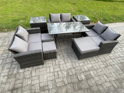 Fimous 9 Seater Wicker Pe Rattan Garden Furniture Sets Outdoor Lounge Sofa Set With Oblong Dining Table Double Seat Sofa - image 1