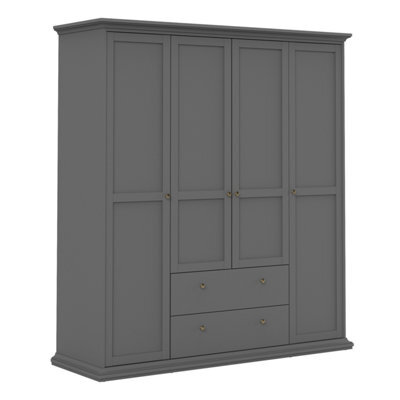 Furniture To Go Paris 4 Door Wardrobe With 2 Drawers In Matt Grey - image 1