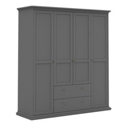 Furniture To Go Paris 4 Door Wardrobe With 2 Drawers In Matt Grey - thumbnail 1
