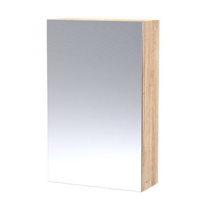 Hudson Reed Fusion Wall Hung 1 Door Mirror Cabinet, Soft Close, Mfc Bleached Oak, Contemporary, 450X182X715mm - image 1