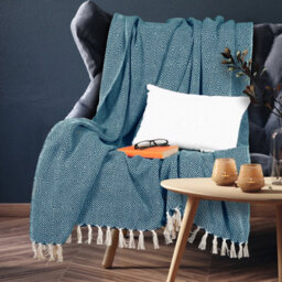 Ehc Luxury Reversible Super Soft Cotton Diamond Large Throw For Sofa, Double Bed , Armchair - Peacock, 150 X 200 Cm - thumbnail 2
