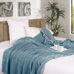 Ehc Luxury Reversible Super Soft Cotton Diamond Large Throw For Sofa, Double Bed , Armchair - Peacock, 150 X 200 Cm - thumbnail 3