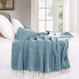 Ehc Luxury Reversible Super Soft Cotton Diamond Large Throw For Sofa, Double Bed , Armchair - Peacock, 150 X 200 Cm - thumbnail 4
