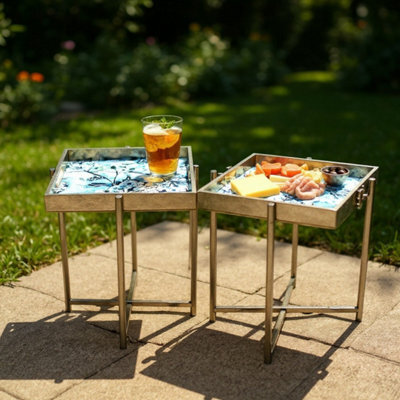 Minster 53/45Cm Square Tables (Set Of 2) With Marble-Effect Tray Tops - L32 X W32 X H45 Cm - image 1