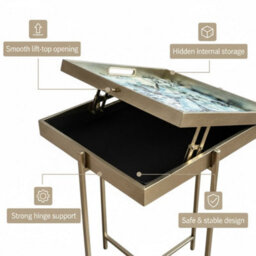 Minster 53/45Cm Square Tables (Set Of 2) With Marble-Effect Tray Tops - L32 X W32 X H45 Cm - thumbnail 2