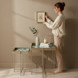 Minster 53/45Cm Square Tables (Set Of 2) With Marble-Effect Tray Tops - L32 X W32 X H45 Cm - thumbnail 4