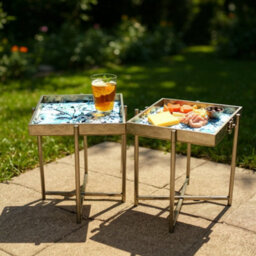 Minster 53/45Cm Square Tables (Set Of 2) With Marble-Effect Tray Tops - L32 X W32 X H45 Cm - thumbnail 1