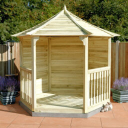 Hexagonal Wooden Gazebo With Floor, Balustrades And Fully Boarded Rear Walls, Pressure Treated - 8Ft X 7Ft (2.6M X 2.3M) - thumbnail 1