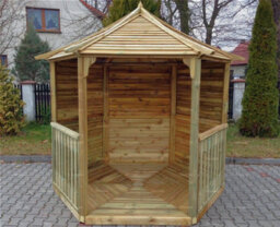 Hexagonal Wooden Gazebo With Floor, Balustrades And Fully Boarded Rear Walls, Pressure Treated - 8Ft X 7Ft (2.6M X 2.3M) - thumbnail 2