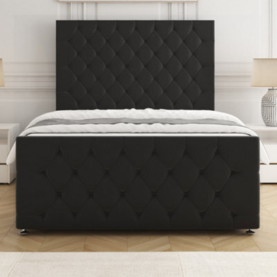 Bsspoke Maya Divan Bed Set Black Plush Velvet With 54Inch Headboard & 20Inch Footboard & Mattress No Drawers In All Sizes - image 1