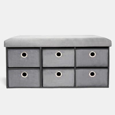 OHS Storage Cube Unit 6 Draw Ottoman Space Saving Velvet Chest Shoe Organiser - image 1