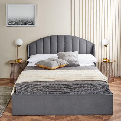 Home Treats Ottoman Bed Frame Double Velvet Winged Headboard With Pocket Sprung & Memory Foam Mattress - image 1