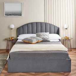 Home Treats Ottoman Bed Frame Double Velvet Winged Headboard With Pocket Sprung & Memory Foam Mattress - thumbnail 1