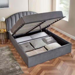 Home Treats Ottoman Bed Frame Double Velvet Winged Headboard With Pocket Sprung & Memory Foam Mattress - thumbnail 3