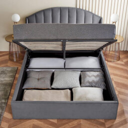Home Treats Ottoman Bed Frame Double Velvet Winged Headboard With Pocket Sprung & Memory Foam Mattress - thumbnail 2