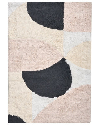 Wyld And Coco Beige Cotton Bath Mat 60 X 90 Cm - Modern Geometric Design - image 1