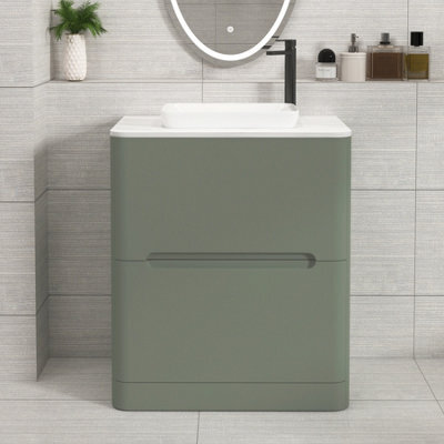Royal Bathrooms Venice 700mm Sage Green Freestanding Bathroom Countertop Vanity Unit 2 Drawer With Qubix Basin - image 1