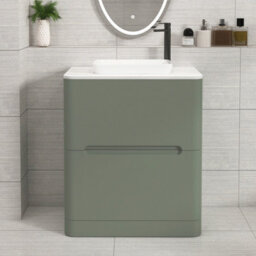 Royal Bathrooms Venice 700mm Sage Green Freestanding Bathroom Countertop Vanity Unit 2 Drawer With Qubix Basin - thumbnail 1