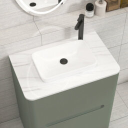 Royal Bathrooms Venice 700mm Sage Green Freestanding Bathroom Countertop Vanity Unit 2 Drawer With Qubix Basin - thumbnail 6