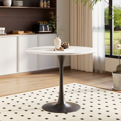 Darphe Modern Round Dining Table With Mdf Top And Black Tulip Metal Base For 4 People 90Cm Dia X 73Cm H - image 1