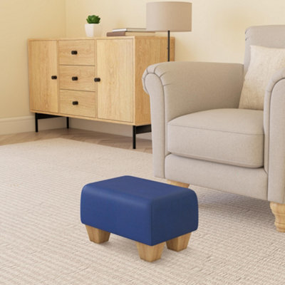 Cornflower Blue Natural Wood Chunky Legs Faux Leather Small Footstool Handmade Uk By Footstools Direct - image 1
