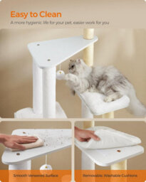 Songmics Cat Tower, Stylish Cat Condo, Indoor Cat Furniture With 5 Scratching Posts, Removable Washable Cushions, Cloud White - thumbnail 4