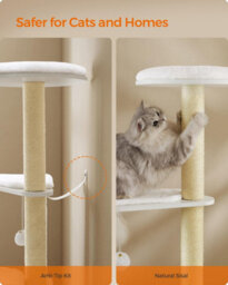 Songmics Cat Tower, Stylish Cat Condo, Indoor Cat Furniture With 5 Scratching Posts, Removable Washable Cushions, Cloud White - thumbnail 7