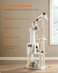 Songmics Cat Tower, Stylish Cat Condo, Indoor Cat Furniture With 5 Scratching Posts, Removable Washable Cushions, Cloud White - thumbnail 3