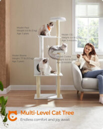 Songmics Cat Tower, Stylish Cat Condo, Indoor Cat Furniture With 5 Scratching Posts, Removable Washable Cushions, Cloud White - thumbnail 1