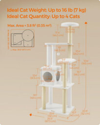 Songmics Cat Tower, Stylish Cat Condo, Indoor Cat Furniture With 5 Scratching Posts, Removable Washable Cushions, Cloud White - thumbnail 2