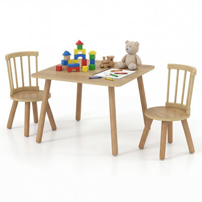 Gainoom Kids Wooden Table And Chairs Set Natural 3-Piece Toddler Furniture Children Activity Desk Set - image 1