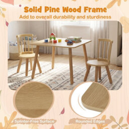Gainoom Kids Wooden Table And Chairs Set Natural 3-Piece Toddler Furniture Children Activity Desk Set - thumbnail 6