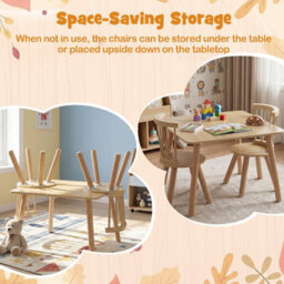 Gainoom Kids Wooden Table And Chairs Set Natural 3-Piece Toddler Furniture Children Activity Desk Set - thumbnail 9