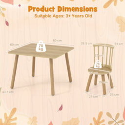 Gainoom Kids Wooden Table And Chairs Set Natural 3-Piece Toddler Furniture Children Activity Desk Set - thumbnail 2