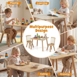 Gainoom Kids Wooden Table And Chairs Set Natural 3-Piece Toddler Furniture Children Activity Desk Set - thumbnail 5