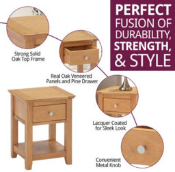 Hallowood Furniture Hereford Oak Small Lamp Table With Drawer - thumbnail 2