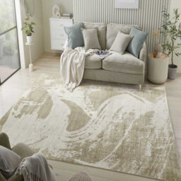 Beige Abstract Wool Modern Luxurious Easy To Clean Abstract Dining Room Bedroom And Living Room Rug -244Cm X 305Cm - thumbnail 1