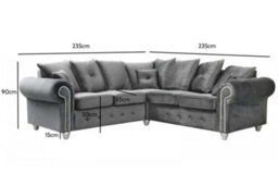 Furnishings For Less UK Zoey Grey Plush Velvet Fabric 5 Seater L Shaped Corner Sofa Chesterfield Design - thumbnail 2