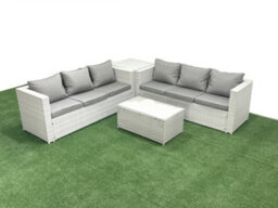 Fimous Garden Outdoor Pe Rattan Furniture Set 6 Seater Rattan Garden Sofa Set Side Table Light Grey - thumbnail 2