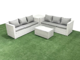 Fimous Garden Outdoor Pe Rattan Furniture Set 6 Seater Rattan Garden Sofa Set Side Table Light Grey - thumbnail 1