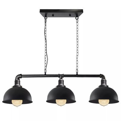 Ledsone Industrial 3 Lamp Pipe Pendant, Matt Black Metal, E27 Fitting, Kitchen Island Bar - image 1