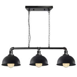 Ledsone Industrial 3 Lamp Pipe Pendant, Matt Black Metal, E27 Fitting, Kitchen Island Bar - thumbnail 1
