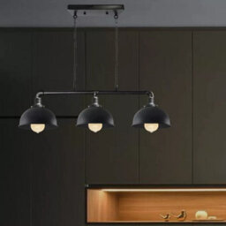 Ledsone Industrial 3 Lamp Pipe Pendant, Matt Black Metal, E27 Fitting, Kitchen Island Bar - thumbnail 3