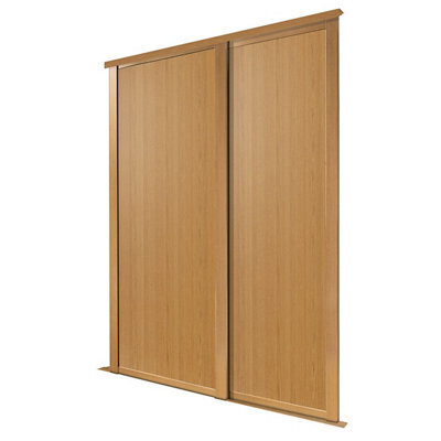 Spacepro Shaker Classic Panel Shaker Non-Mirrored Matt Oak Effect 2 Door Sliding Wardrobe Door Kit (H)2220mm (W)762mm - image 1