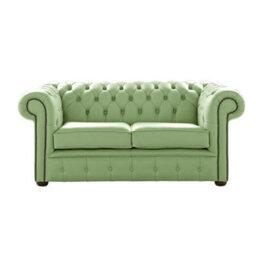 Chesterfield 2 Seater Shelly Pea Green Leather Sofa Settee Bespoke In Classic Style - thumbnail 1